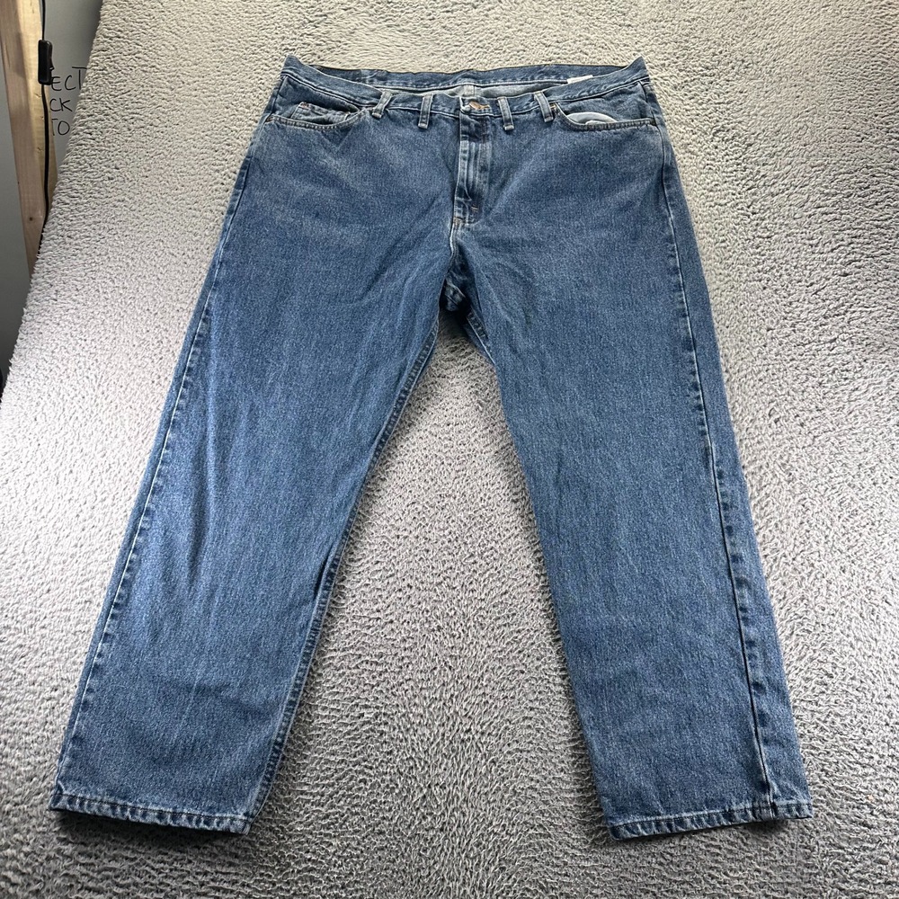 Wrangler Jeans Mens 44x30 Blue Cotton Denim Straight Leg Baggy Relaxed Workwear